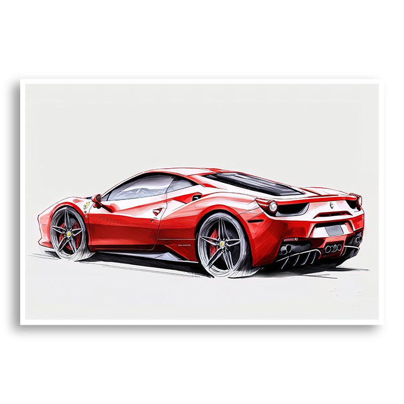 Red Ferrari 458 Sketch Wall Art