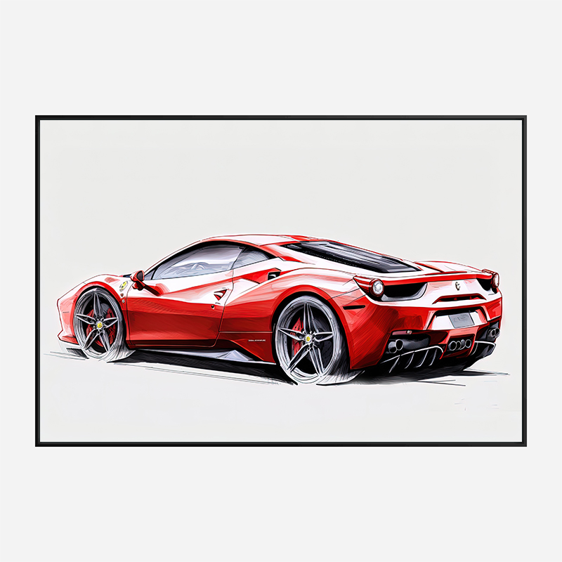 Red Ferrari 458 Sketch Wall Art