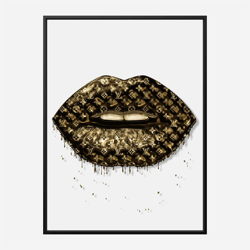 Louis Vuitton Dripping Gold Lips Framed Art Print