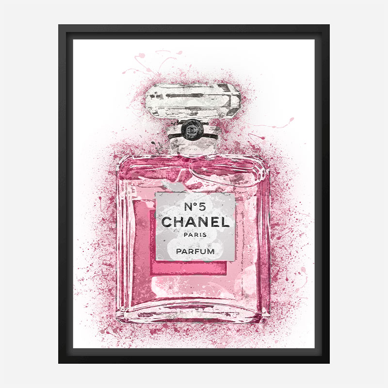 Coco Chanel Pink Parfum In Black And White Stripes Background