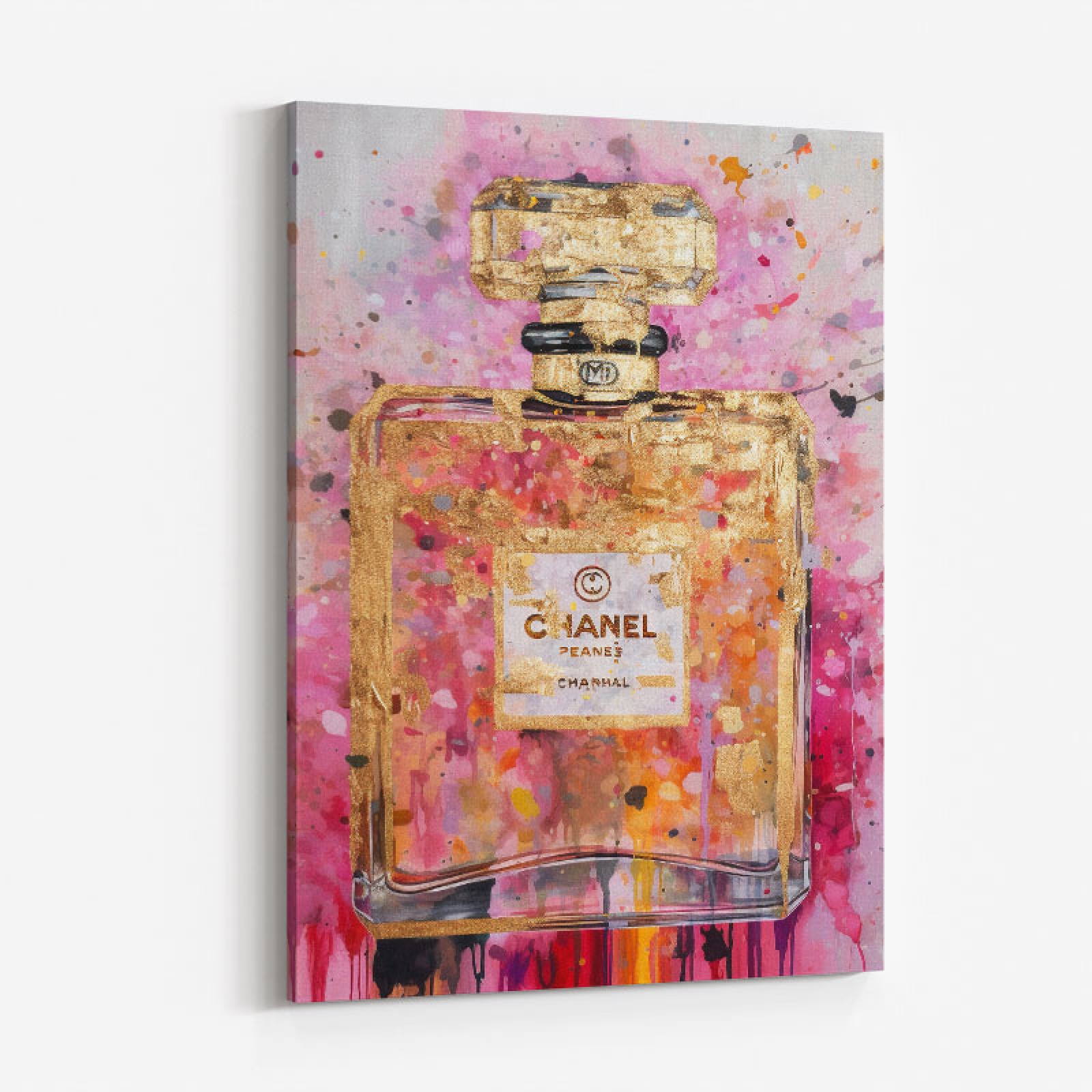 Chanel No 5 Pink & Gold Abstract 2 Perfume Bottle Art Print