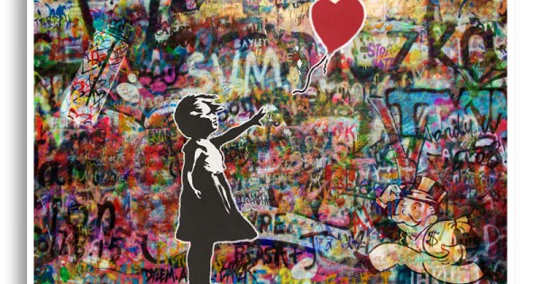 Girl with Balloon Graffiti Wall Art