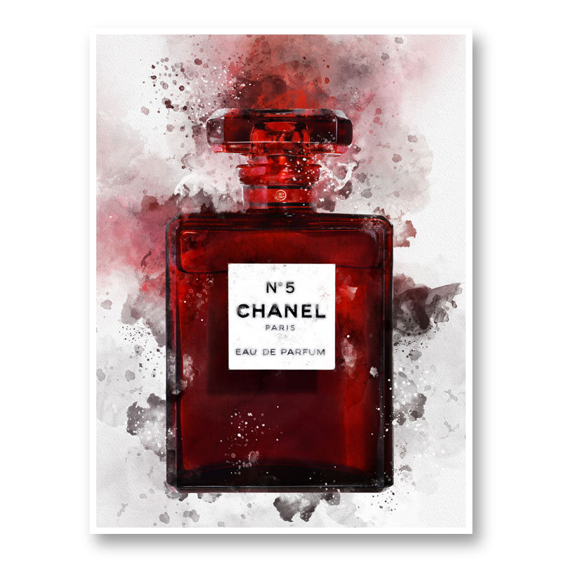 gouden Zie insecten Per ongeluk Chanel No 5 Red Perfume Bottle Water Color Art Print